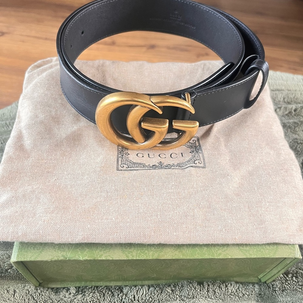 Gucci Black Belt with Gold GG Buckle